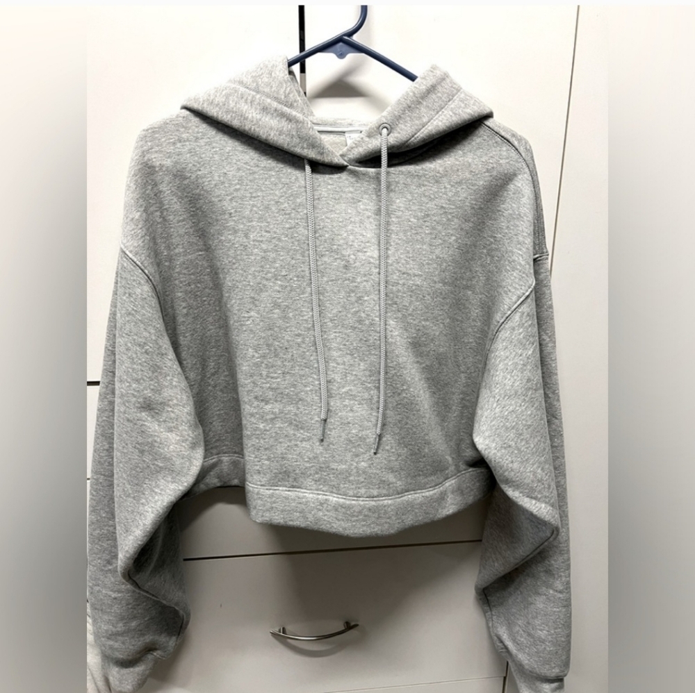 ALO Yoga Bae Hoodie Cropped Gray Hooded Sweatshirt - Picture 3 of 9